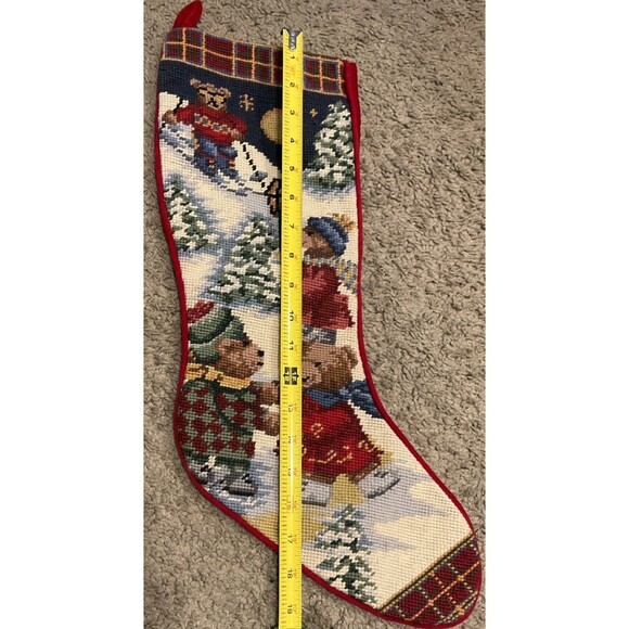 Skating Bears Ralph Lauren Inspired Christmas Needlepoint Stocking - Picture 1 of 4